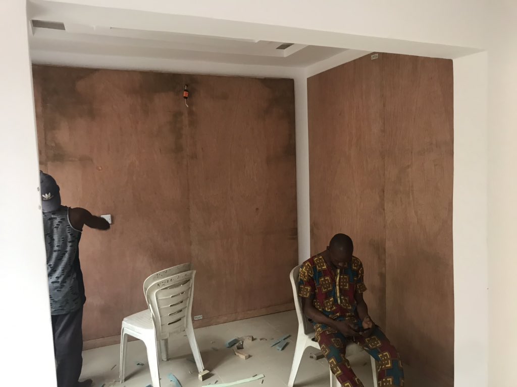 It was like this until earlier this year 2020 when God moved mightily. Bit by bit it all started coming together. We changed to breaking the wall completely, then started padding and painting.From the walls to the floor to the ceiling etc...