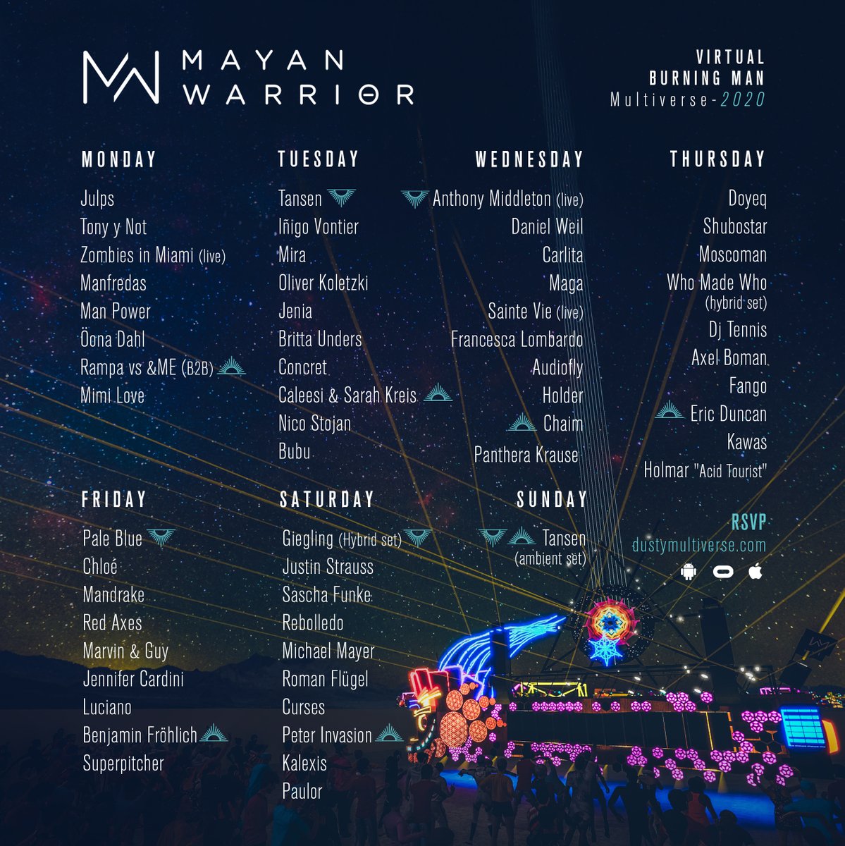 Words are powerless to tell my excitement about beeing part to this virtual edition of #BurningMan alongside the #MayanWarrior family !
catch me on the wednesdsday 8:30pm pst in the #Multiverse !