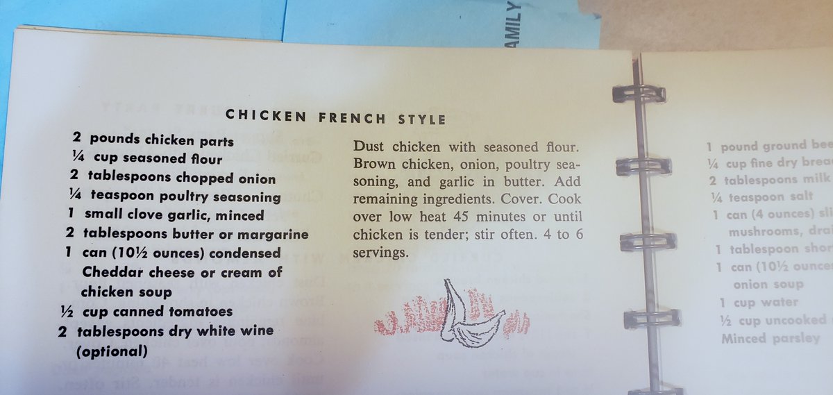 ANYWAY here's what a soup company thought was French in 1963. Note that it's got TWO cans to open (soup and tomatoes) and WINE. A whole 2 TABLESPOONS.