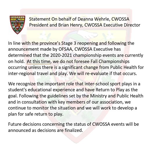 CWOSSA Statement: August 24, 2020