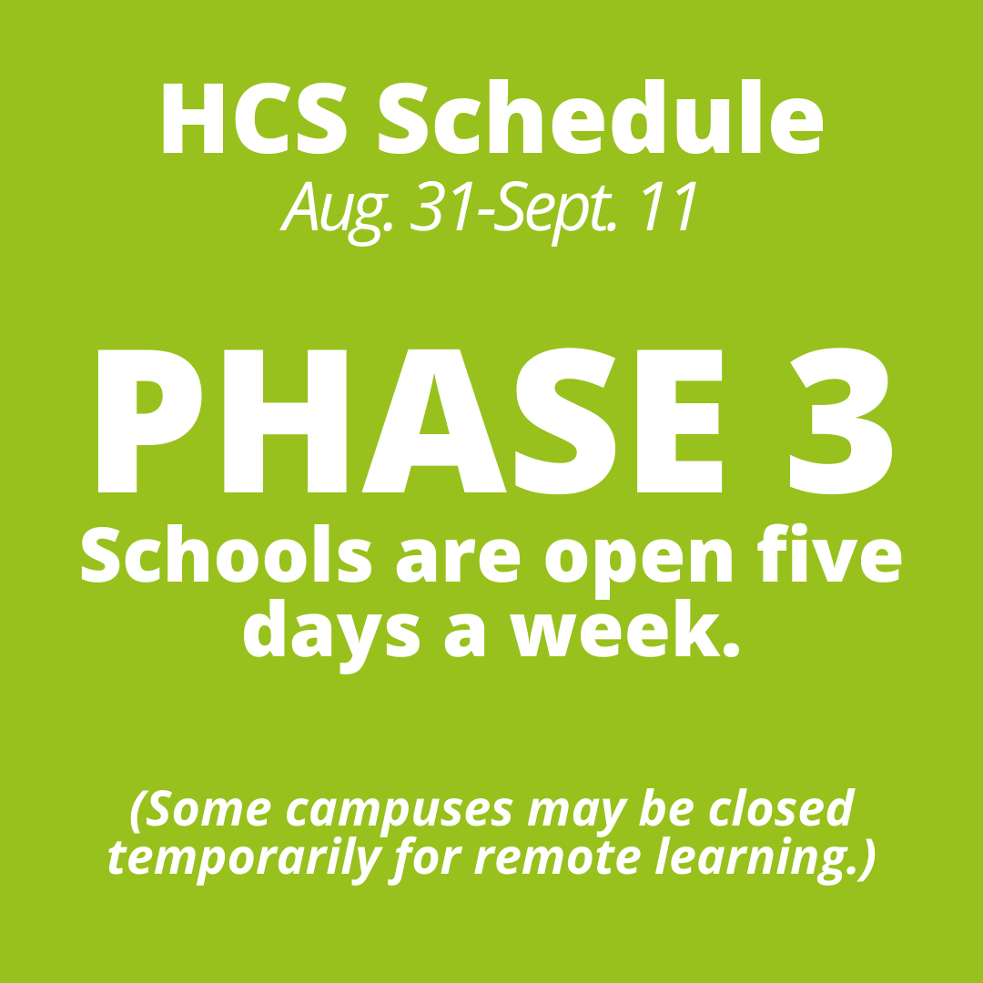 hamcoschools's tweet photo. Beginning Monday, Aug. 31, Hamilton County Schools will follow the Phase 3 schedule based on the criteria set by the School Reopening Task Force. Schools will be open five days a week for on-campus learning and follow the normal bell schedule. 

More info: https://t.co/3yVPqoeUCN https://t.co/pqHTZLSlfC