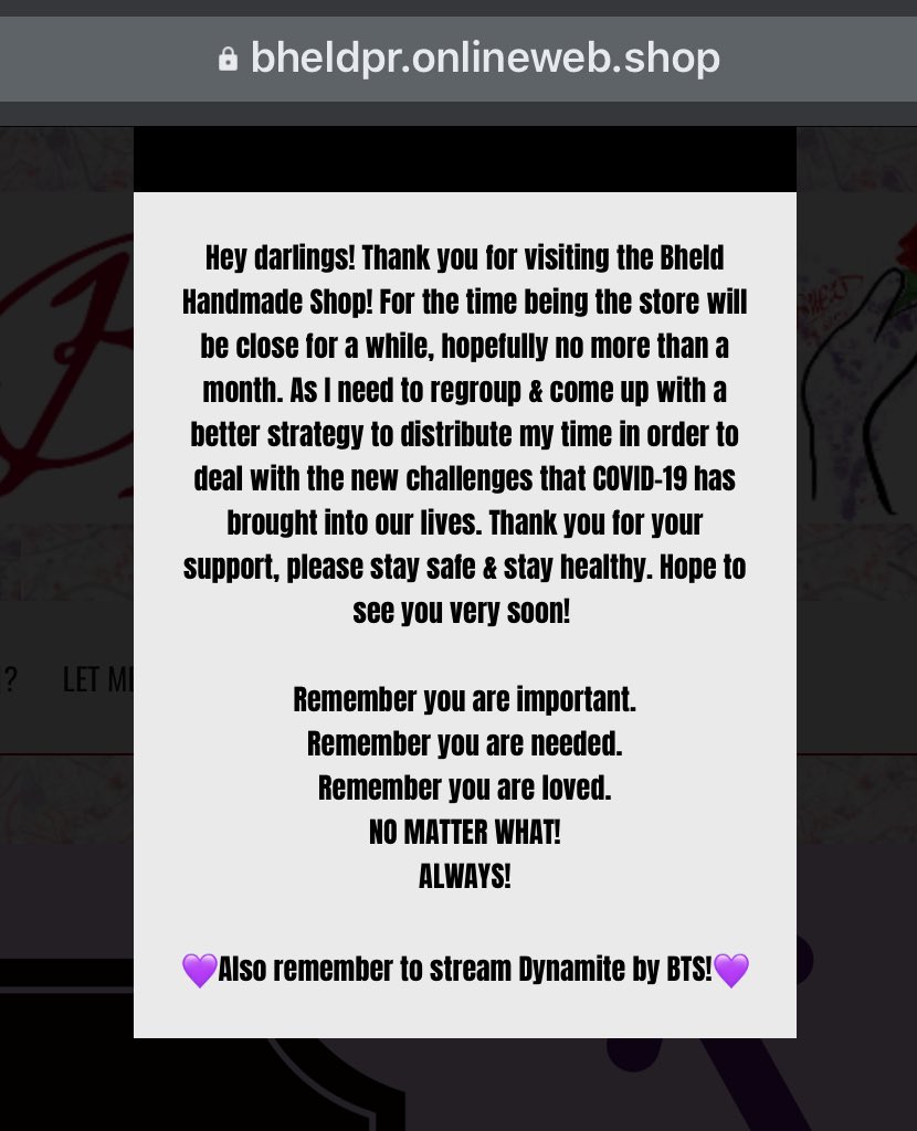 bheldpr's tweet image. I know I’ve been out for a while &amp;amp; haven’t done much. Between earthquakes &amp;amp; anxiety earlier this year, coming in only for comeback season due to so much drama on the app, &amp;amp; COVID-19 messing with our daily lives. The shop will be closed for a while. Hope you understand.💜