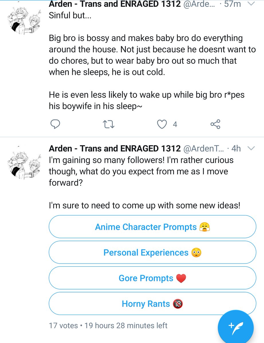 RougeVSWorld's tweet photo. Accounts like these post violent (often child) r*pe fantasies. This is the dark side of Twitter. Why does Twitter enable it?

Freedom of speech? Where does freedom of speech end, if not violent threats and threats on children? Users even seem to post on "personal experience". https://t.co/WDD4LzVXq4