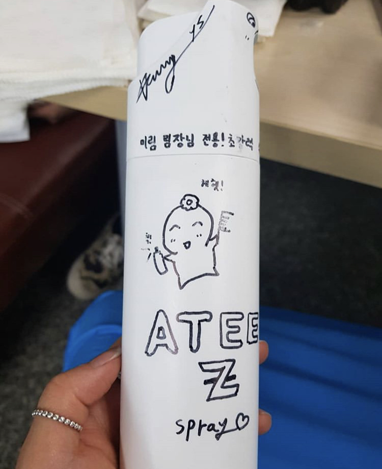 When Yeosang literally vandalized the hairstylist's hairspray with hehetmon drawings (writing on the can: "for ms. mirim's (the stylist's name) exclusive use only!...love you~)