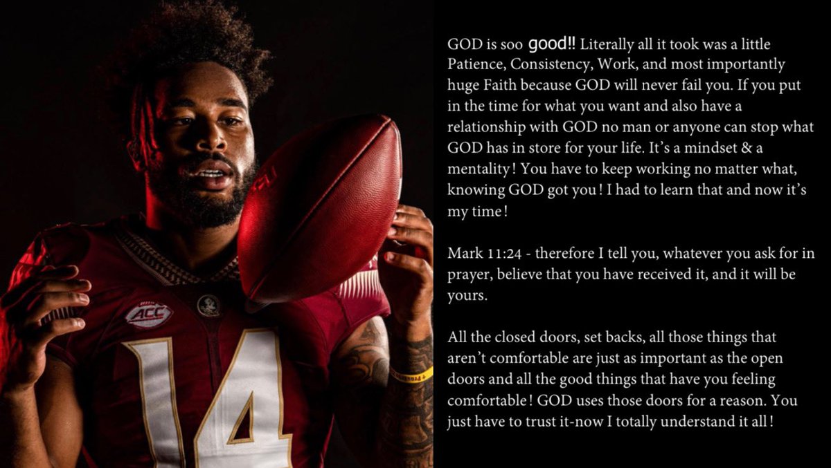 GOD is soo good... Keep Climbing Big Sheff this is only the beginning!  If only you knew the goals I have in mind- best believe I will go get every single one of them. It’s all about your mindset &amp; approach🙏🏾💯⌛️ #NeverQuitNeverGiveUp#BigFaith#Woot <a href="/Coach_Norvell/">Mike Norvell</a> <a href="/FSUFootball/">FSU Football</a>
