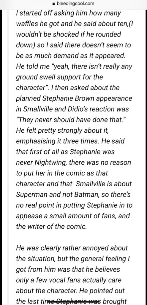 Course the controversey would be a embrago of the two characters by DC. Embargo that hit Stephanie more with the online Smallville comic and Lil Gotham.