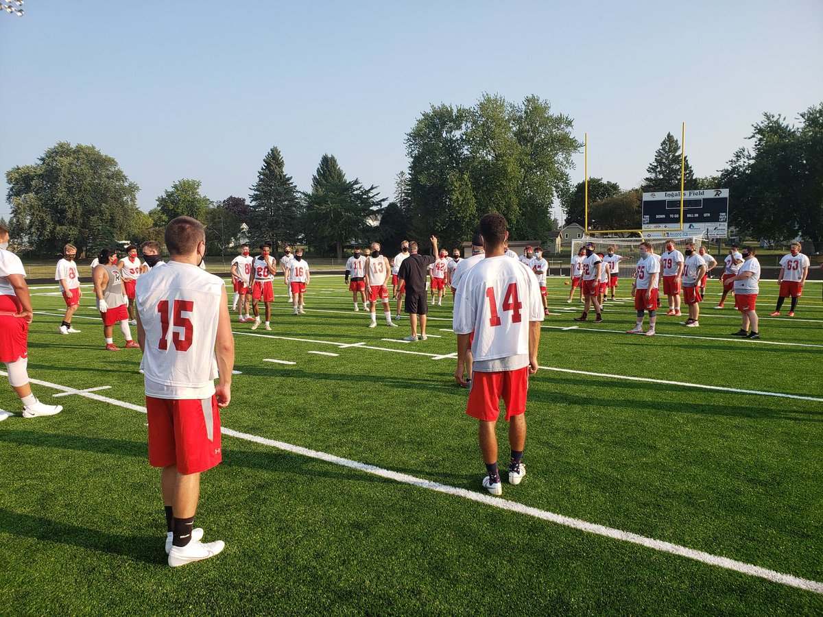 RiponRedHawkFB's tweet photo. Everything might look different...
-Plays on Air
-Small Groups
-Masked up

Even post practice huddles are socially distanced.. but the RED HAWKS ARE BACK! 

#HawksFly https://t.co/hTeZWRyPMu