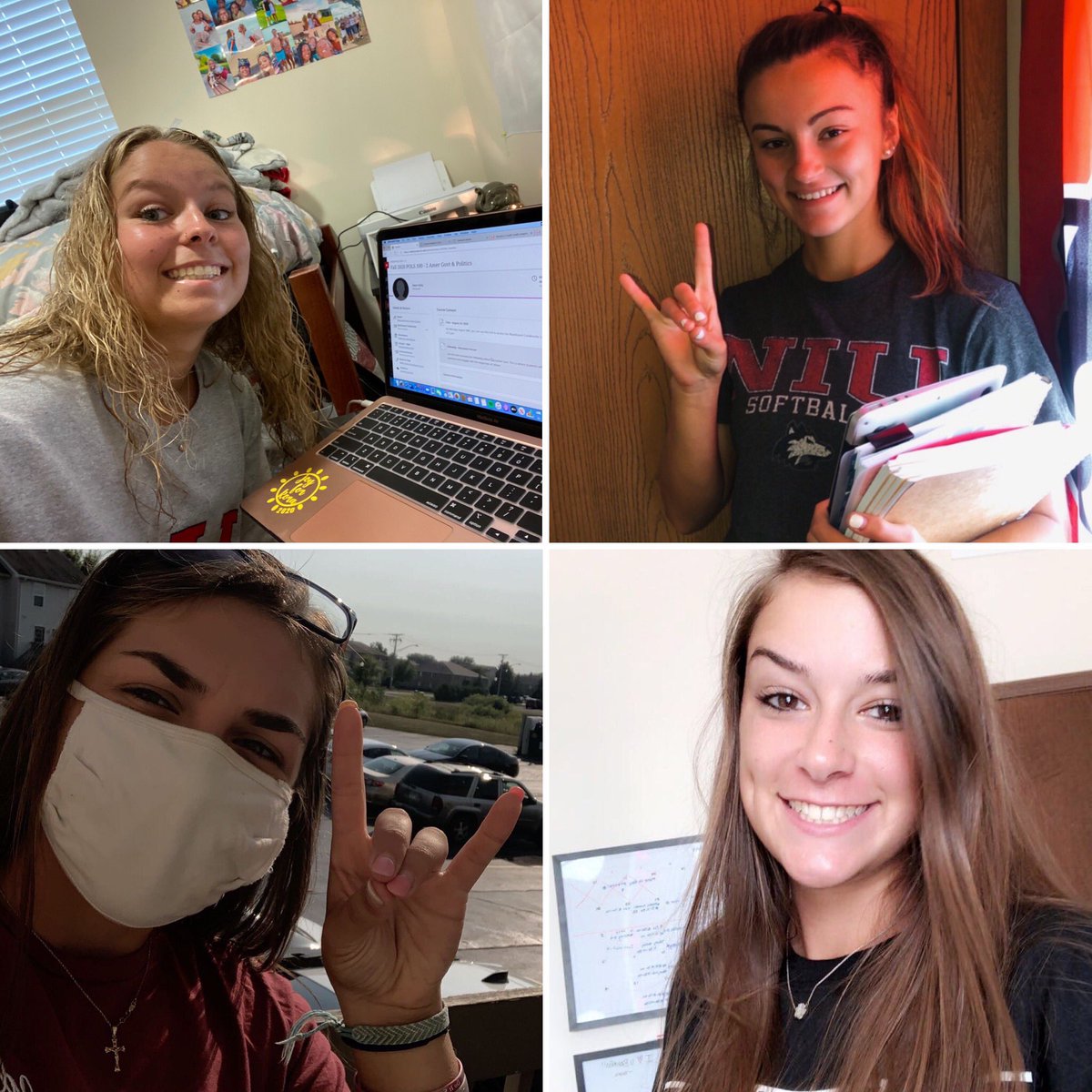 NIUSoftball's tweet photo. We had a great first day of classes!! We hope you enjoyed following along with our Instagram story today and learning more about our student-athletes!  😷 🐾🐺 @NIUlive https://t.co/Lu9n4kLr8S