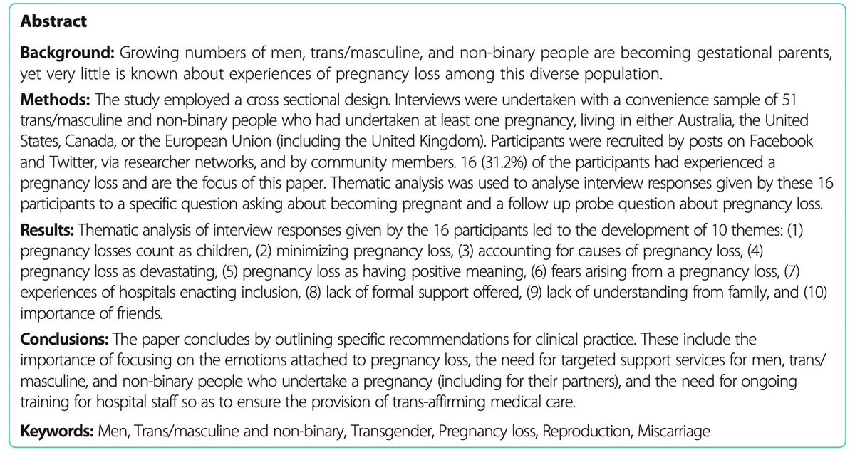 DrDamienRiggs's tweet photo. First empirical paper from our @transpregnancy study with @NotRightRuth @carlapfeffer @sally_hines and @dr_francisray is out now: 'Men, trans/masculine, and non-binary people’s experiences of pregnancy loss: An international qualitative study'. Free PDF: https://t.co/CAxa8dPrbl https://t.co/jXf6vux2CR
