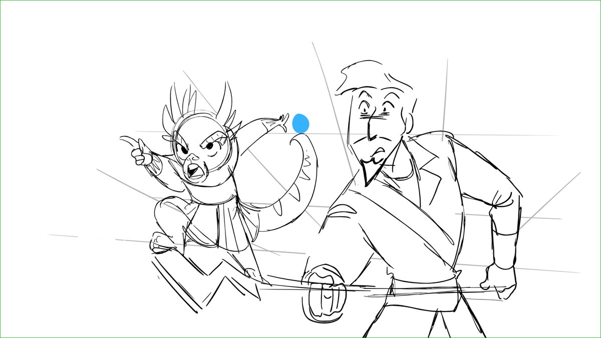 These were from Giovanny's boards. Added in the shade jumping on to Esteban's staff and doing his magic. Also added Doña making a mad dash up the steps and Chloe watching her in this shot.
シェードが杖に飛び乗るのとドーニャが階段ダッシュで上ってそれを見るクロエを追加。 