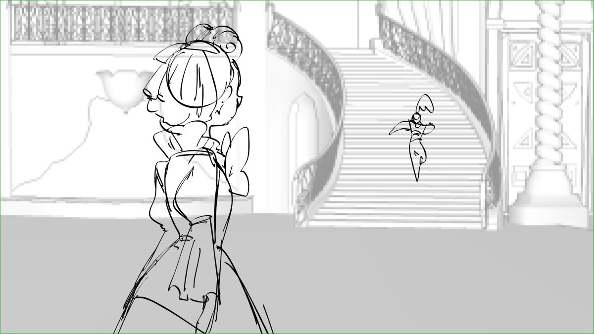 These were from Giovanny's boards. Added in the shade jumping on to Esteban's staff and doing his magic. Also added Doña making a mad dash up the steps and Chloe watching her in this shot.
シェードが杖に飛び乗るのとドーニャが階段ダッシュで上ってそれを見るクロエを追加。 