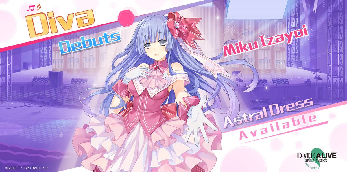 SpiritPledgeDAL's tweet photo. 1 Month Celebration

Diva performs with her charming voice. Share this post &amp; comment with your game ID (must), 2 fans will be picked to win Miku's Astral Dress Stage Outfit.

Also if we get 5K reactions, a special gift will be sent to all. Let's march!

#DateALive #SpiritPledge https://t.co/HuSqXE3sLi