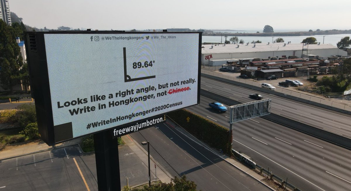 hkfp's tweet photo. US-based group We The Hongkongers has launched a billboard campaign in three major cities to urge citizens with family links to #HongKong to declare themselves as "Hongkongers" in the 2020 census. https://t.co/i970xEkQZ5