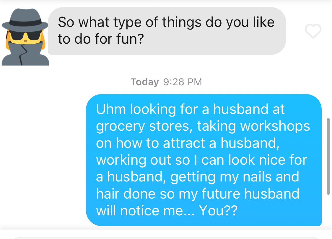 TinderReasons's tweet photo. Apparently my response is terrifying 😂😂 #tinderreasons #tinder #husbandhunt #single #whyimsingle https://t.co/DN9eNnNvLs