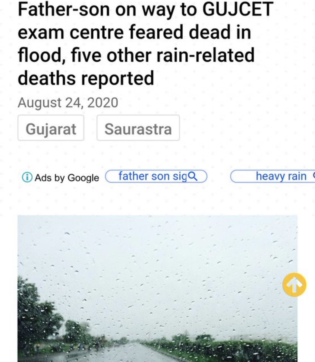 hiddeniris02's tweet photo. Father son duo on way to GUJCET exam centre feared dead in flood. You @DG_NTA still want 2 conduct JEE NEET? Who will be responsible even if 1 student dies,gets infected or couldn’t reach the exam centre? #SWAMYJI_HELPJEENEET #IndiaUnitedToPostponeJEE_NEET #MODIJI_POSTPONEJEENEET https://t.co/ZCv5ckUFrc