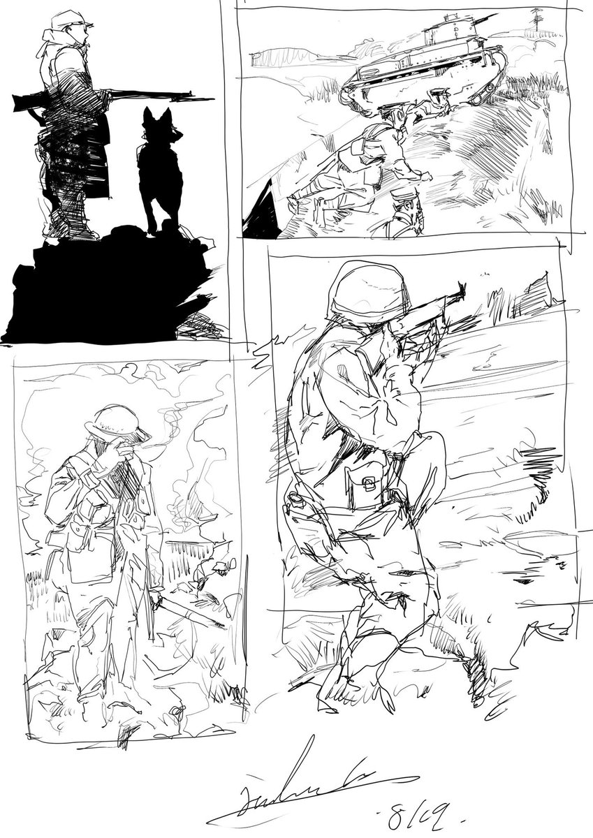 最近は二次大戦戦争のゲームコンセプトの絵や写真の模写が楽しい 