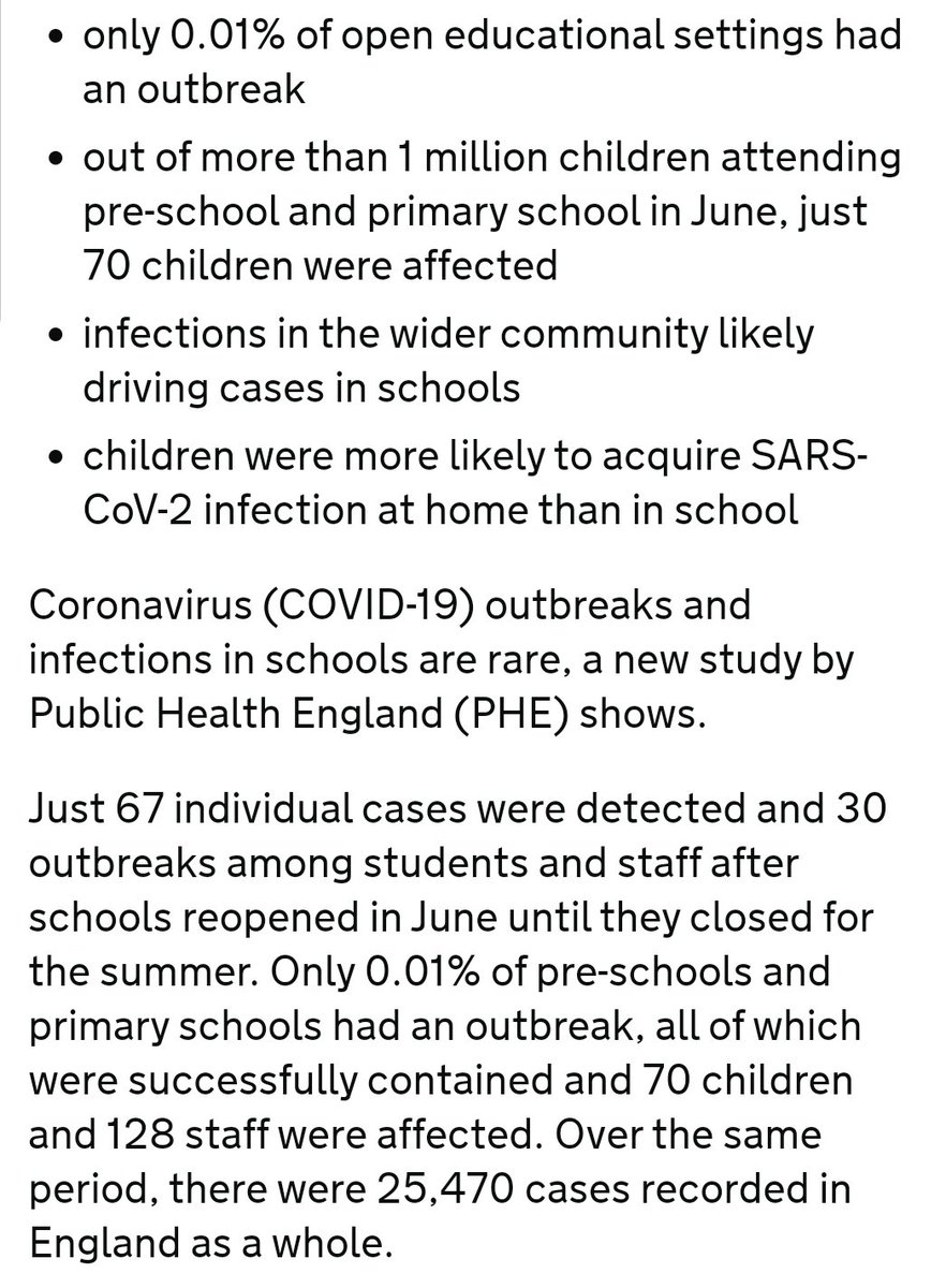 4/ PHE Report goes on confirmed cases, at the moment only those with symptoms in schools get tested, usually even after a confirmed outbreak, so when they talk of cases in schools its only confirmed and this isn't picking up asymptomatic cases which are more likely in students