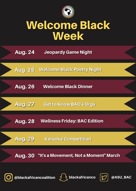 Check Out our Welcome Black Week Events Starting Tonight at 7:00pm! 🔱