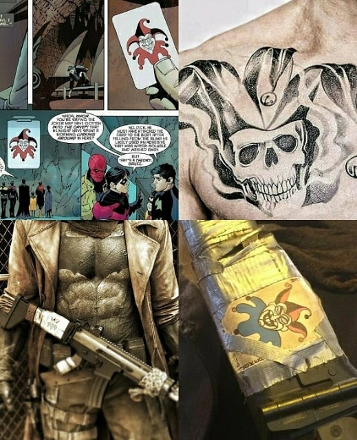 Mister J Pa Twitter Joker Card From Batman Endgame Is The Inspiration For The Jester Skull Tattoo Knightmare Batman Has The Same Joker Card On His Gun And It Is Also