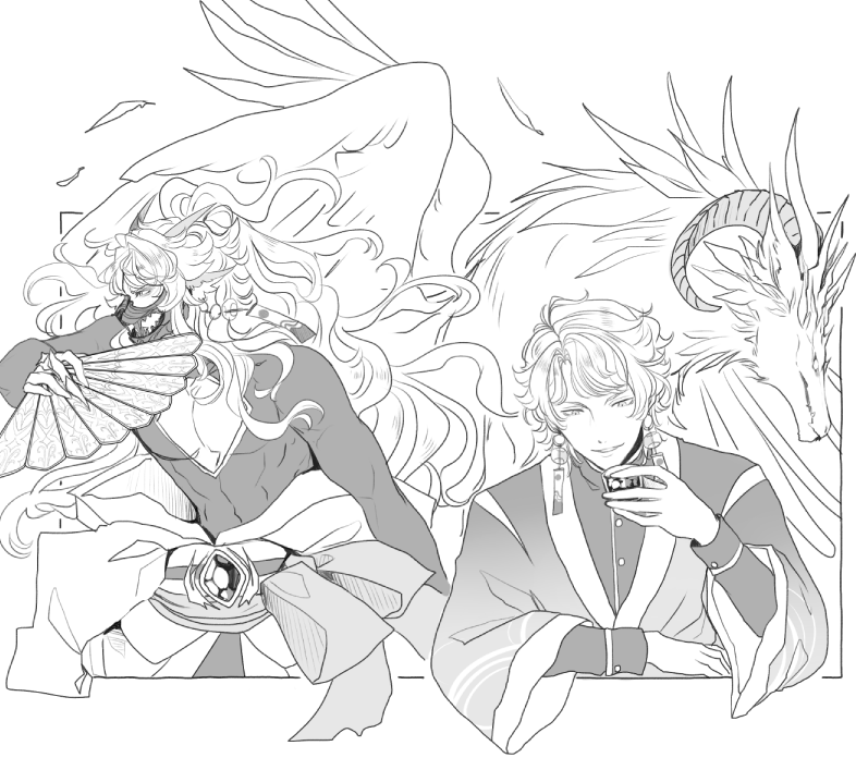 sommmme OC art with two of golden's character sprinkled in there stares at the ladies 