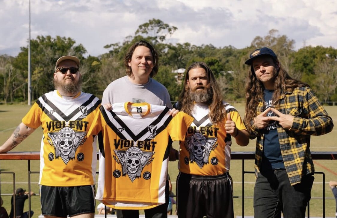 I OH YOU (@iohyouforever) on Twitter photo Hyped to announce that <a href="/violentsoho/">Violent Soho</a> have teamed up with their local junior NRL footy club the East Mt Gravatt Eagles to release this limited edition jersey to help raise funds for the club. Design by <a href="/callumpreston/">Callum Preston</a>. On sale this Thursday at midday (AEST) thru <a href="/24HundredNet/">24hundrednet</a>. Hyped to announce that <a href="/violentsoho/">Violent Soho</a> have teamed up with their local junior NRL footy club the East Mt Gravatt Eagles to release this limited edition jersey to help raise funds for the club. Design by <a href="/callumpreston/">Callum Preston</a>. On sale this Thursday at midday (AEST) thru <a href="/24HundredNet/">24hundrednet</a>.