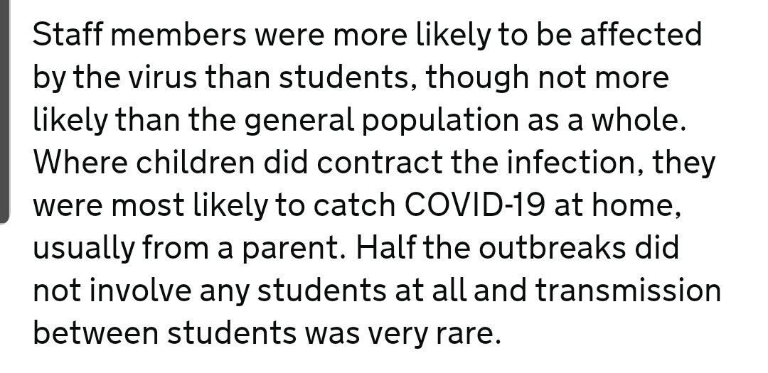 12/ Due to the time period the data was collected all this really tells us is that social distancing and reduced student numbers keeps infection levels low, doesn't tell us much about having every classroom full