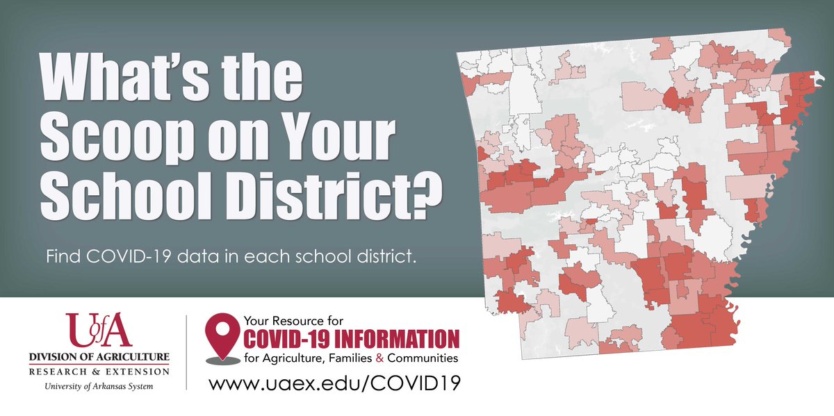 Want to know the #COVID19 count in your school district or community? Check out the Arkansas Center for Health Improvement’s most recent data at achi.net/covid19. Find more COVID19 resources here: uaex.edu/covid19 #Arkansas <a href="/ACHI_net/">ACHI</a> <a href="/AgInArk/">UA System Div of Ag</a>