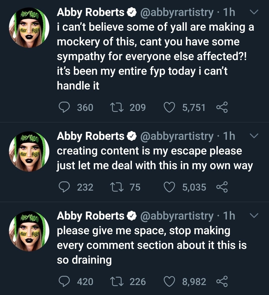 tiktckerz's tweet photo. #abbyroberts tweets out! she unfollowed #jorgegaray and #benjikrol on instagram 🤭 https://t.co/DwnOkzEC6b