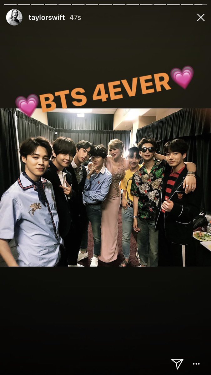 Taylor was the first to share these pictures, pictures that broke the internet. Like literally, Instagram crashed for a while after Taylor dropped these. BTS soon posted their own pictures on Twitter, they mentioned Taylor first.(in total, there are 3 pics)