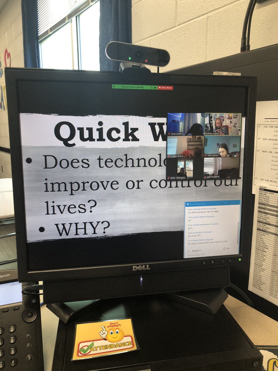 BrittnayWeikel's tweet image. Today’s discussion: Does Technology improve or control our lives? Loved hearing their opinions on the subject, especially because of the times we are in! #learningin2020 #TechnologyTimes #wegotthis @ela8_ohjh @oakhillslions