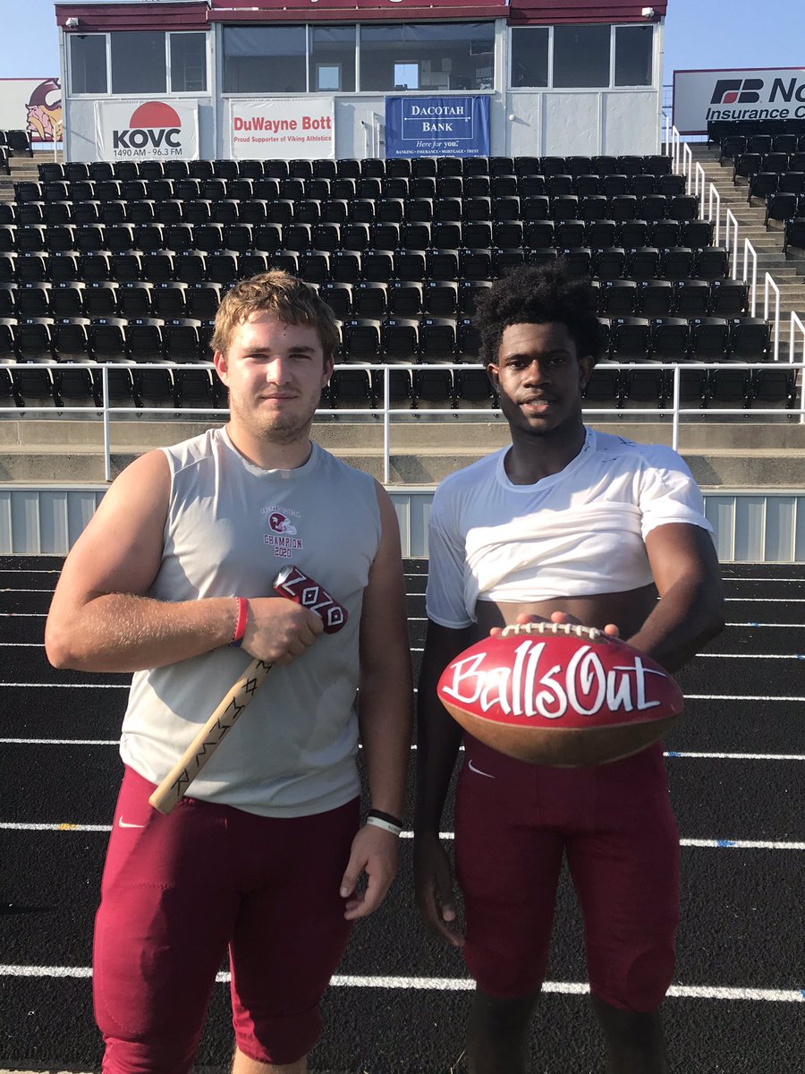 VCSU_Football's tweet photo. Our Balls Out and Hammer Winners for August 22nd are @DustinKas and @nperkins_2!

#GATA https://t.co/Ze7yFQHEPa