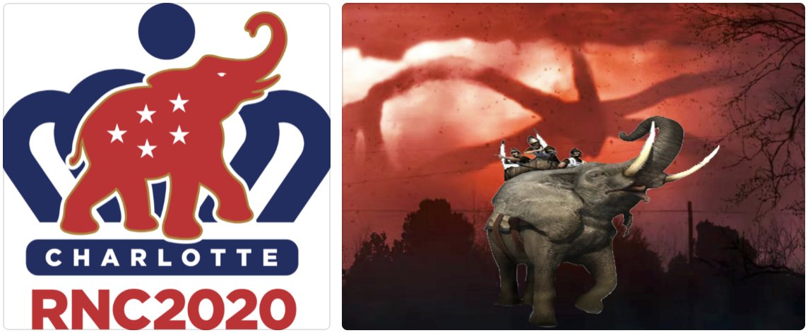rcalmon's tweet photo. Am I the only one who saw Hannibal's elephant and Stranger Things' Mind Flayer? #RNC2020 https://t.co/Mb1EPtTmnj