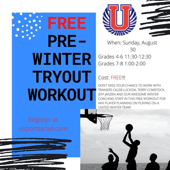 unitedboysbb's tweet photo. Our Winter Team tryout is coming up September 12. Remember if you sign up for the tryout, you get a free pre- tryout workout this Sunday August 30. Don’t miss your chance to a part of the United Family and step up your game! @USportsAcad https://t.co/AIKKs0K95P