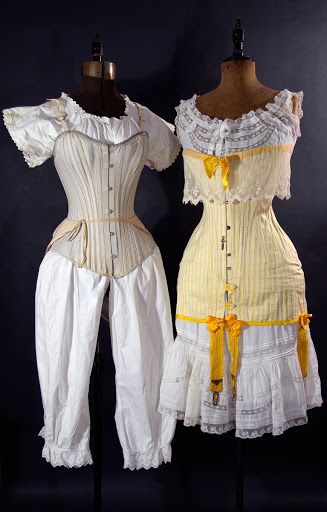 As opposition, Victorian hourglass-shaped corsets compressed the abdomen, forcing it downward. They were typically V-shaped at the bustline.