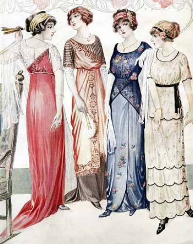 By the end of the Edwardian era, however, skirts were straighter, and high empire waistlines created a new silhouette.