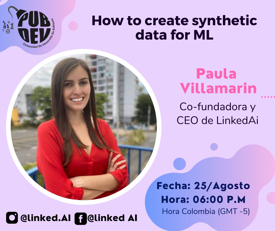 pubdev01's tweet image. Webinar Pubdev desde casa, 25 de agosto, 06:00 P.M
How to create synthetic data for ML
Paula es Co-fundadora y CEO de LinkedAI

youtu.be/CIQByFRdqCM

Intragram: @linked.ai
Facebook: @Linked AI

#AI #inteligenciaartificial #pubdev #webinar #free #mequedoencasa #pubdevhome