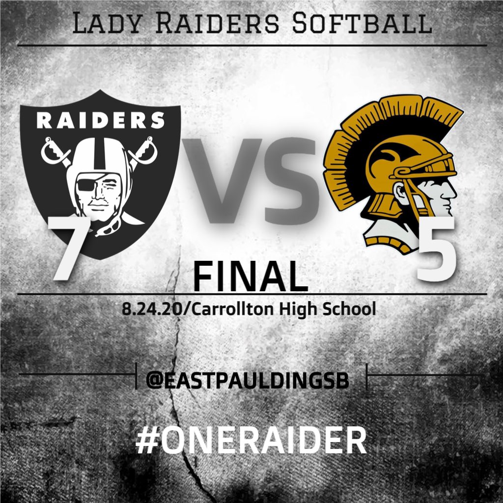 AthleticsEP's tweet photo. Congratulations to the @eastpauldingsb team as they defeated @Trojan_Sports 7-5.  The Lady Raiders travel to @PCPatriotsports tomorrow for another key region matchup. #oneraider https://t.co/oxR1BdcPh1