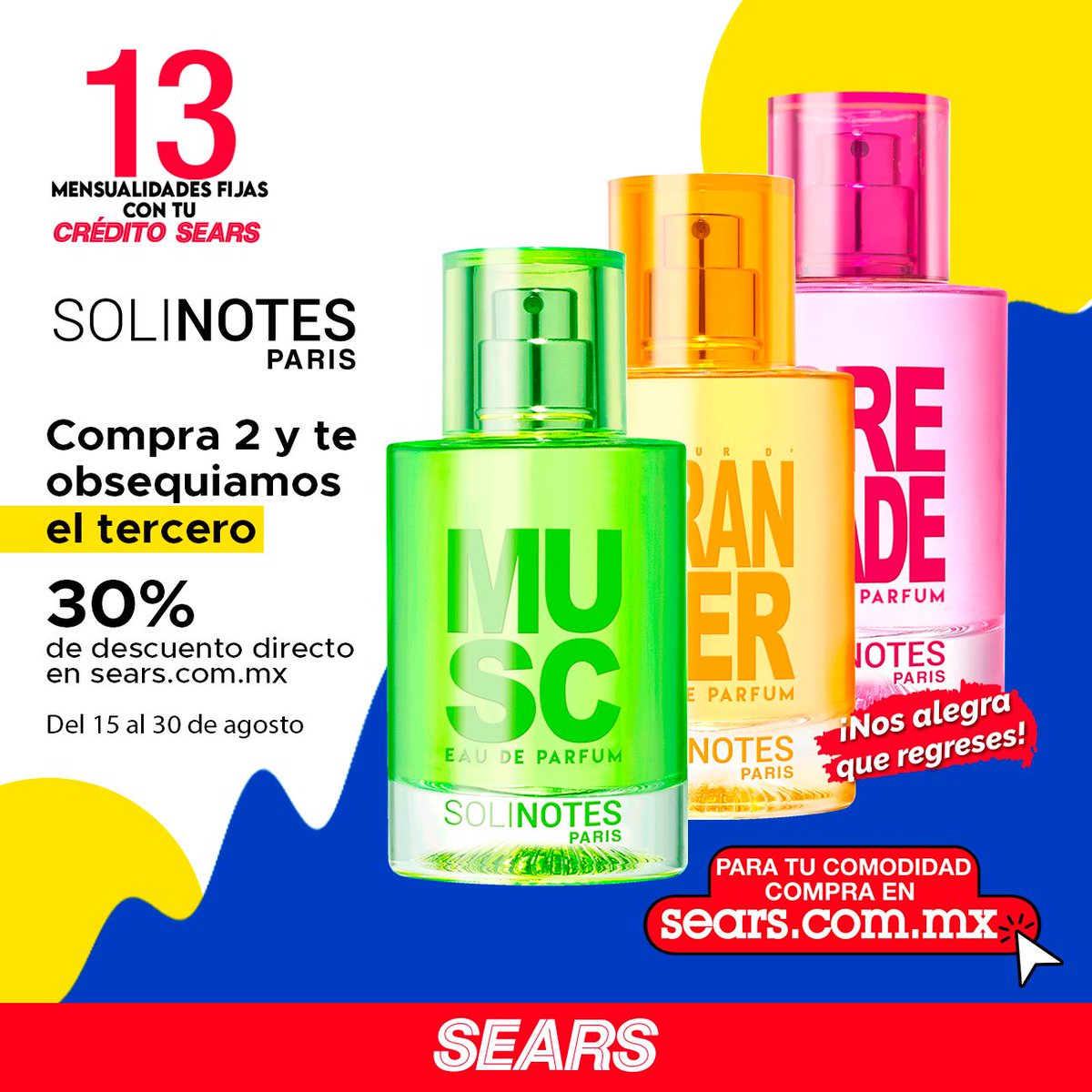 searsmexico's tweet photo. ¡Finaliza agosto con las exclusivas fragancias #Solinotes! En la compra de dos te obsequiamos la tercera o recibe el 30% de descuento directo en https://t.co/jPRhMVw3PK. Clic aquà ðhttps://t.co/rIiWLmwXvK
Vigencia del 15 al 30 de Agosto de 2020. Consulta tiendas participantes. https://t.co/ZOxC3KUBic