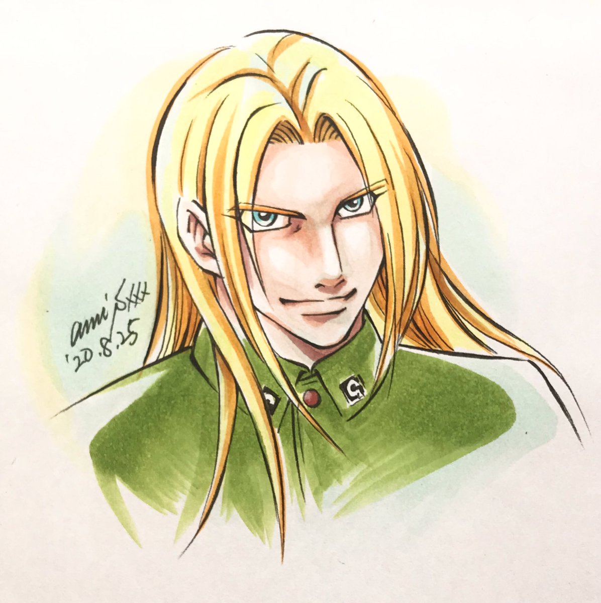 1boy solo blonde hair male focus long hair dated signature  illustration images