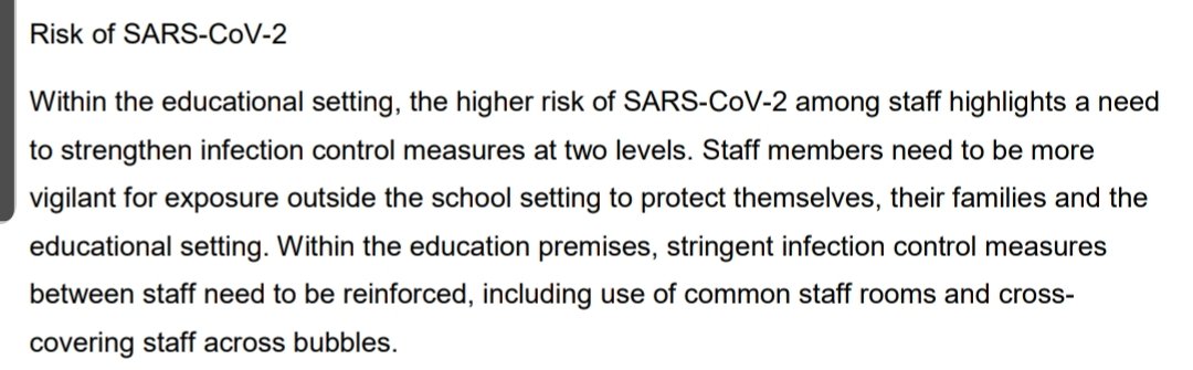 24/ I saw a similar comment in an earlier SAGE document, it wasn't saying staff were less careful outside of school, but that due to the risks of transmission in school we should take more care than others to protect the community by not bringing Covid into school