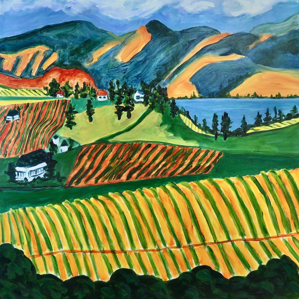kbrumelle's tweet photo. Naramata Bench 4, 30X30”, Acrylic on Canvas, with reference to a photo by Glenn Marcus. #TwitterNatureCommunity #VanArtGuild https://t.co/8LkS2yJdRS