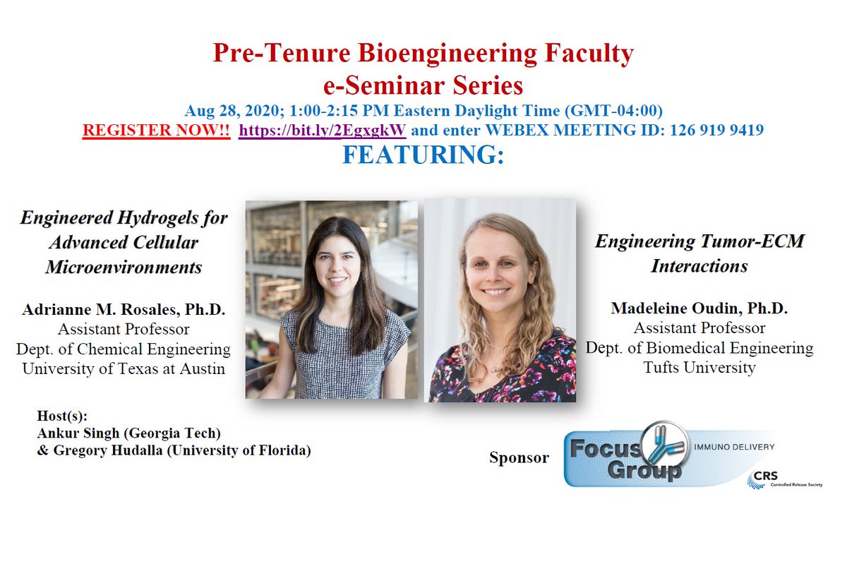 I don't open up publicly but life is 100% upside down sitting/navigating a 1st-grader through online school. But now there is a #Friday to look fwd to! Join me to hear <a href="/UTAustin/">UT Austin</a>'s Dr. Adrianne Rosales &amp; <a href="/TuftsUniversity/">Tufts University</a>'s Dr. Madeleine Oudin on Aug 28 at 1 PM EST @ BioE seminar!!