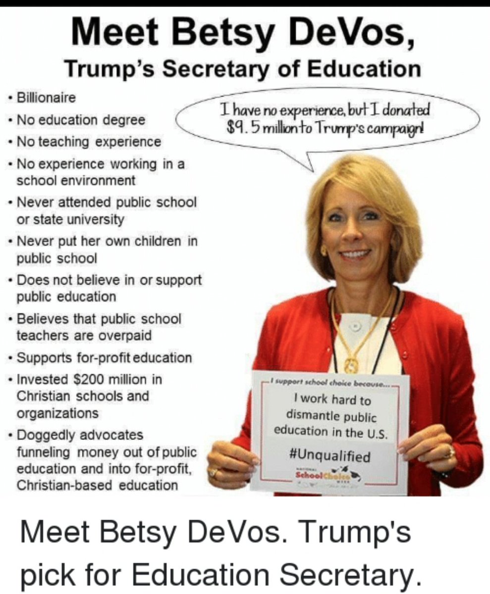 Dyann813's tweet photo. @lindyli @ReallyAmerican1 The most Unqualified person to hold a position. #devosmustgo https://t.co/0axQ4EYMI6