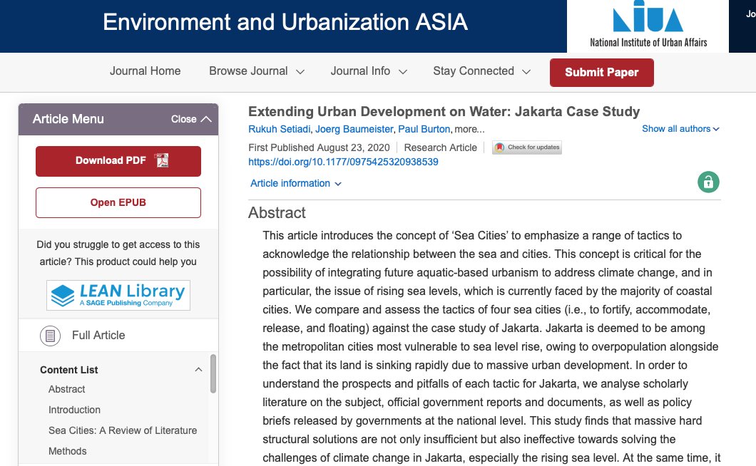 Hot off the press: our joint paper on #seacities concept and how this could enable #climatechangeadaptation in Jakarta. Here's the link journals.sagepub.com/doi/10.1177/09… @AdaptXChange @citiesres @Griffith_Uni #climatechange #climateriskmanagement @SaleemulHuq @dee_are_dee #urbanadaptation