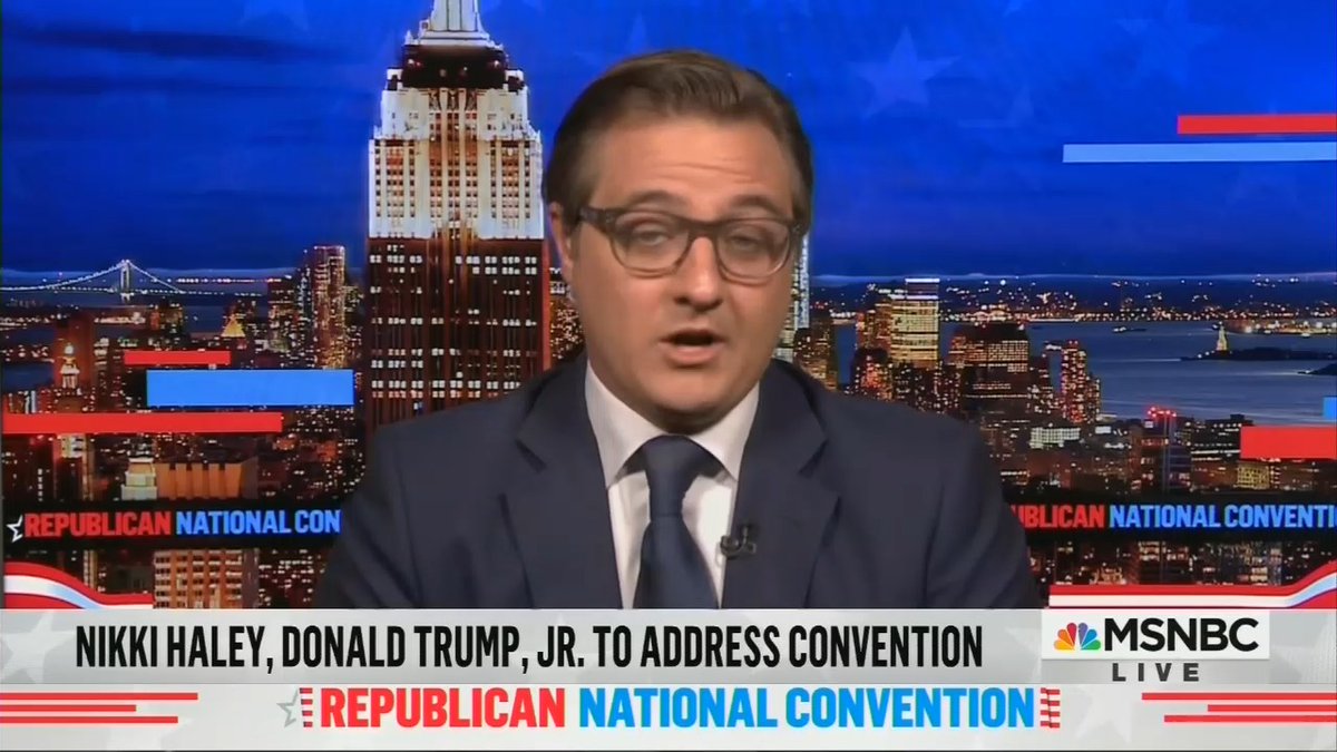 8:33:46 p.m. in the formal, opening credits after a video intro. MSNBC is NOT carrying the  #GOPConvention. Anti-Trump punditry from Chris Hayes. To CNN's credit, they're carrying it