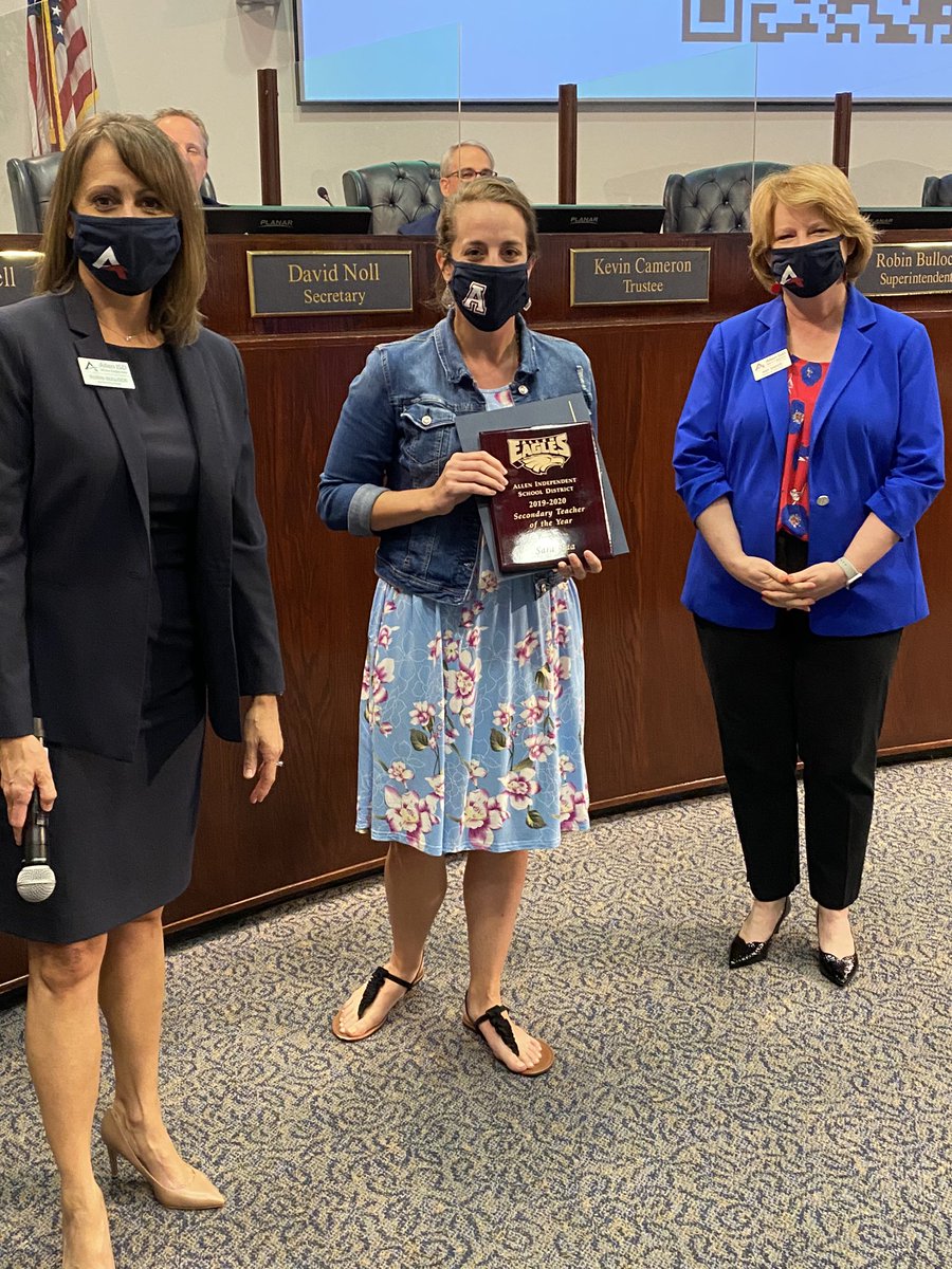 The Allen ISD Board of Trustees honored Secondary Teacher of the Year, Sara Paa, at the regularly scheduled August board meeting. Congratulations Sara! #WeAreAllen