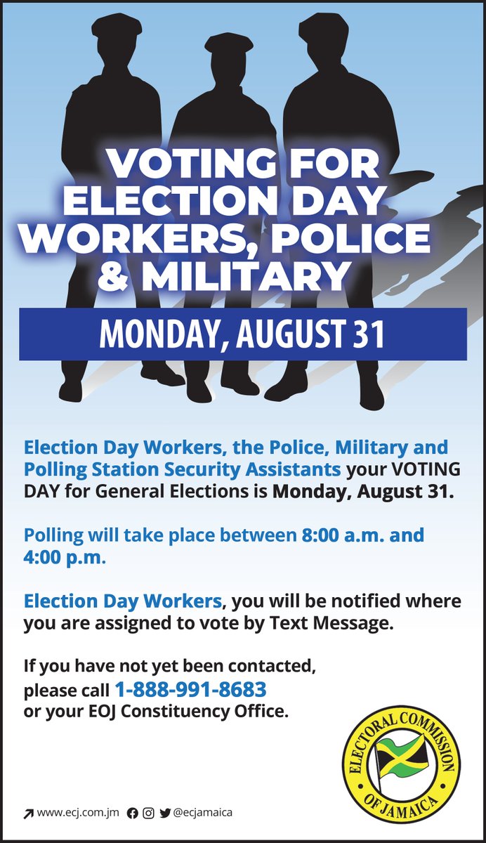 Electoral Office Of Jamaica On Twitter Police Military Election Day Workers Your Voting Day Is August 31