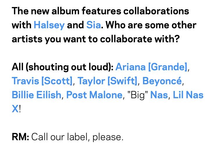 In a Grammy interview, when BTS were asked about which artists they would like to collaborate with the most, all of them mentioned different artists and Taylor was one of them.