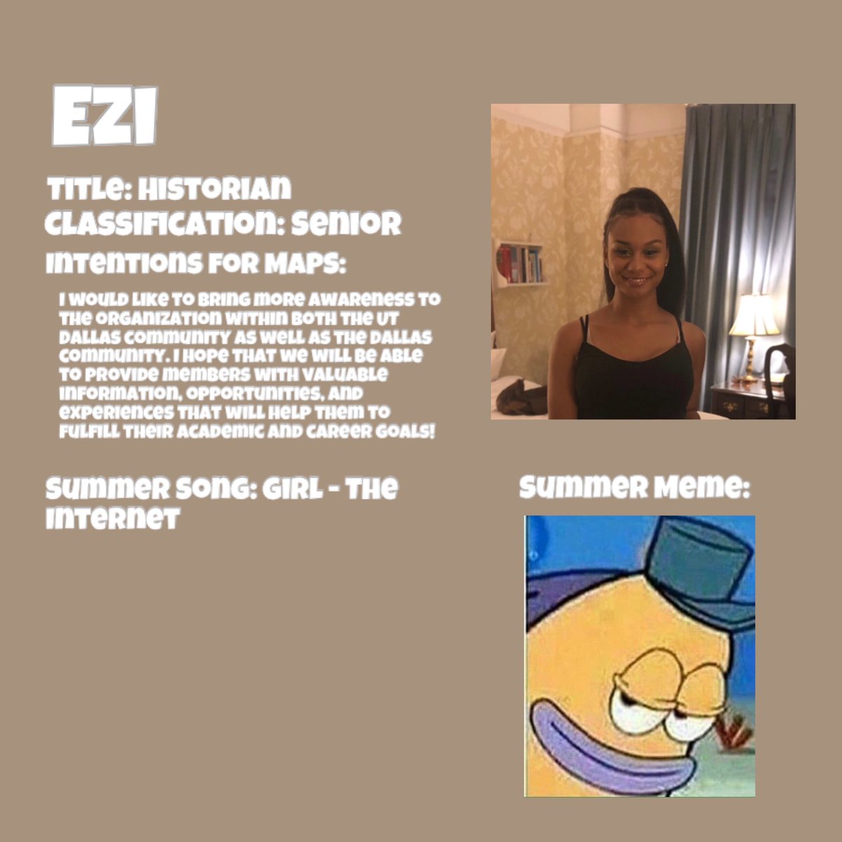 UTD_MAPS's tweet photo. Introducing our MAPS 2020-2021 Historian, Ezi!! https://t.co/bQ7TQfGhwj