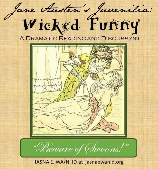 JASNA_EWANID's tweet photo. Announcing our next event: "Jane Austen's Juvenilia: Wicked Funny," adapted by our very own @MicheleLarrow,  Regional Co-Coordinator! 9/20/2020 at 2pm PT. Details: 
https://t.co/9StU4CGnnU
#JaneAusten #jasnaewanid #Events #Spokane #Pullman #CoeurdAlene #PNW #Juvenilia https://t.co/DdX6ayepSu